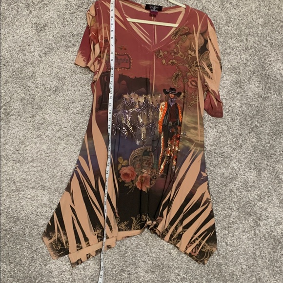 Cover Charge Western Cowgirl Desert Graphic Short Sleeve Mini Dress - Picture 7 of 9